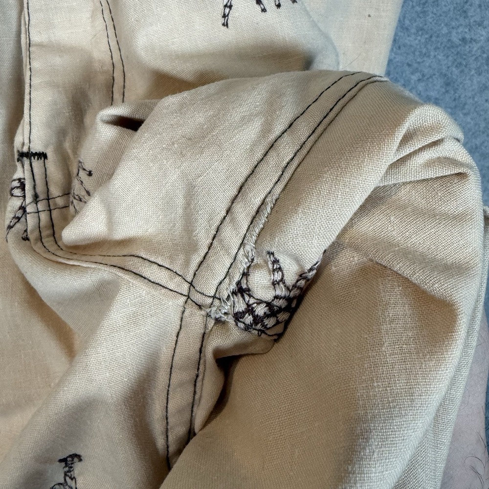 Herman Geist pants womens 25 beige giraffe embroidered trousers Vintage - Picture 6 of 11